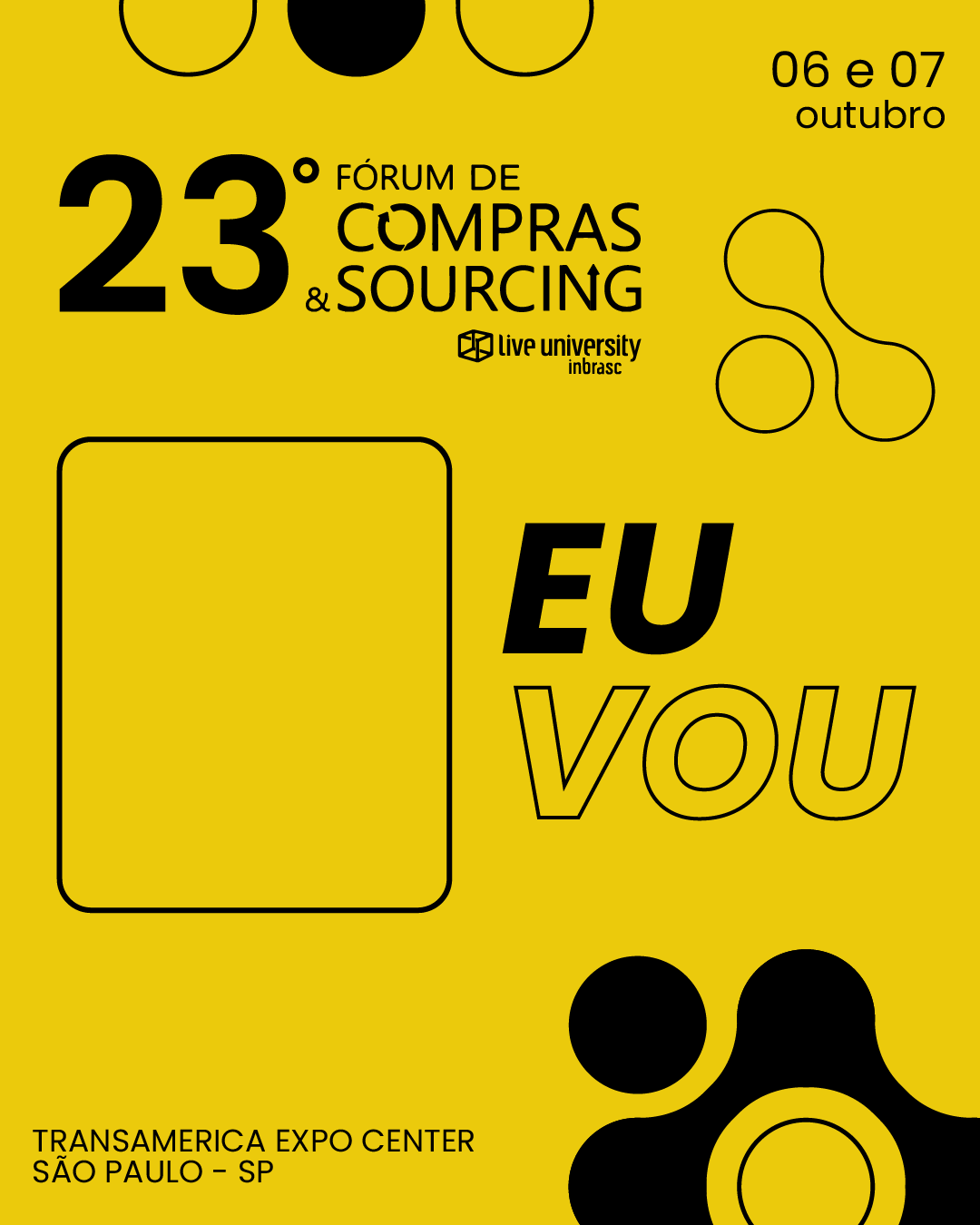 Arte do 23º Fórum de Compras e Sourcing com espaço reservado para sua foto